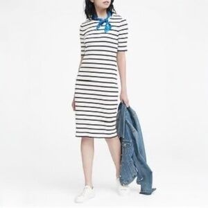BANANA REPUBLIC Stripe Ribbed T-Shirt Dress White Blue Size Small